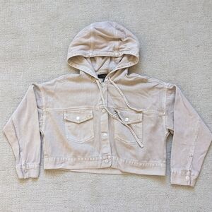 Forever 21 Cropped Canvas Chore Jacket Hooded Women S Tan Oversized Workwear